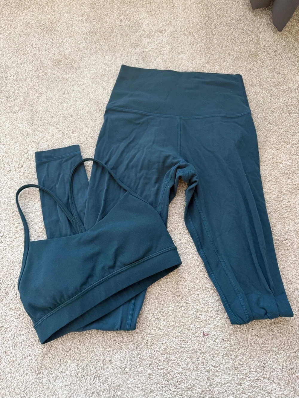 lululemon Indochine Blue High-Rise Align Leggings and Power Y Bra Matching Set 4